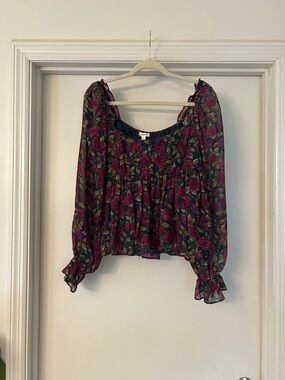 Floral Off-Shoulder Blouse in Black and Magenta